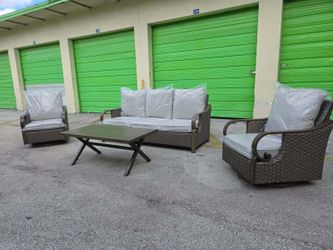Wicker Swivel Rocker Conversation Set – 4-Pc Patio Seating, Brand New