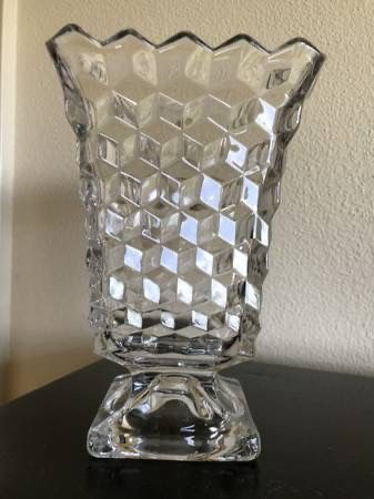 VINTAGE American Fostoria Square Clear Footed Urn Vase - 7 1/2" tall