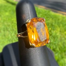 Vintage Jewelry 14k solid yellow gold citrine cushion cut stone 10.00CTW ring size 6.75