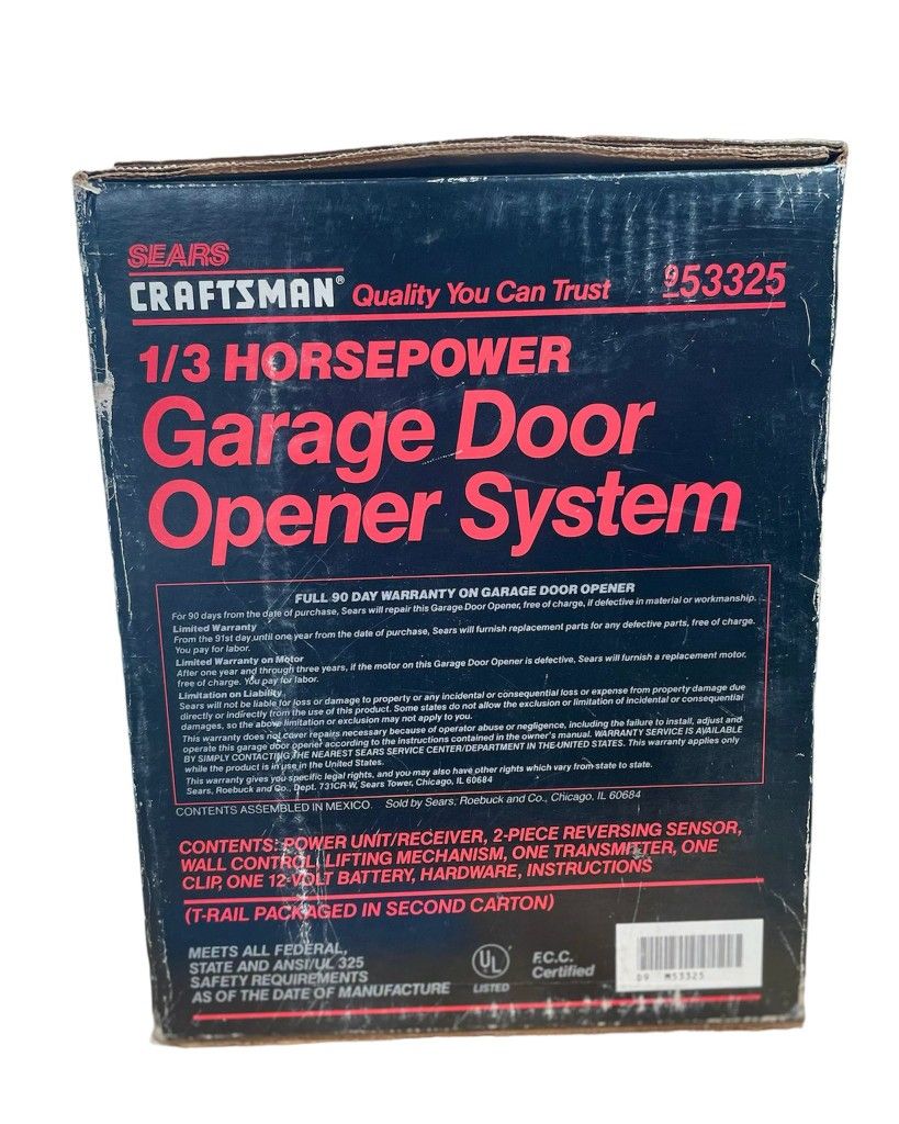 Craftsman 1/3 Hp Garage Door Opener System 53325 for Sale in Chula