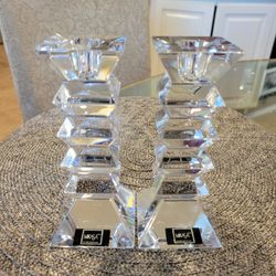 1 Pair Of Beautiful Mikasa Lead Crystal CandleHolders. Open Box Never Used.
