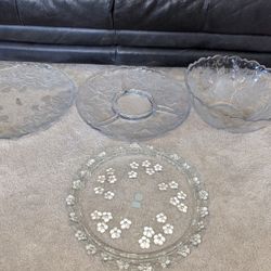 Large Crystal Serving Trays And Bowl 