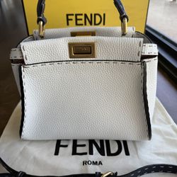 FENDI Selleria Peekaboo Mini White Bag