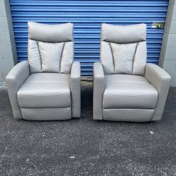 New Pair Of Grey Faux Leather Rocker Recliners Reclining Chairs 
