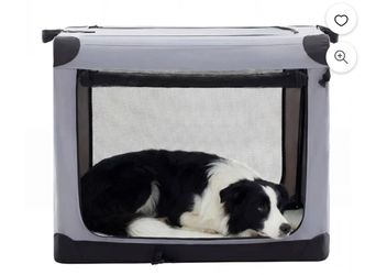 36″ Foldable Soft Dog Crate with Carry Bag & Washable Pad. Grey