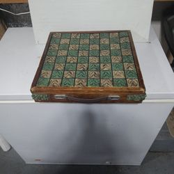 Antique Stone Chess Set And Carry Case