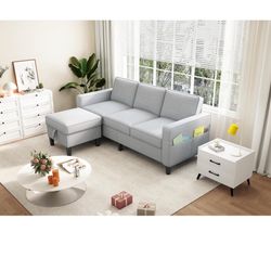 * USED * Grey Couch W/ Moveable storage ottoman
