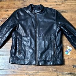 Leather Calvin Klein Vintage Jacket Black SZ-L Rare Thick