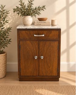 Marble Top Record Cabinet • Solid Wood Vintage Storage