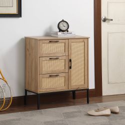 Homy Casa NARA 27.6" Rattan Style Storage Cabinet with 3 Drawers, Natural
