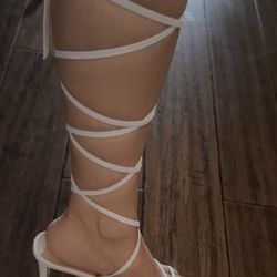 Low Heel White Lace Up Sandal