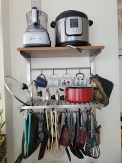Wall mounted pot rack/shelves