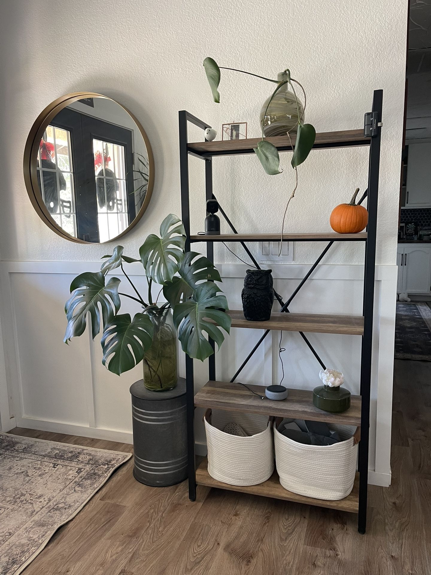 5 - Tier Rustic Industrial Farmhouse Bookshelf - Wood and Metal w/ Rustic Oak