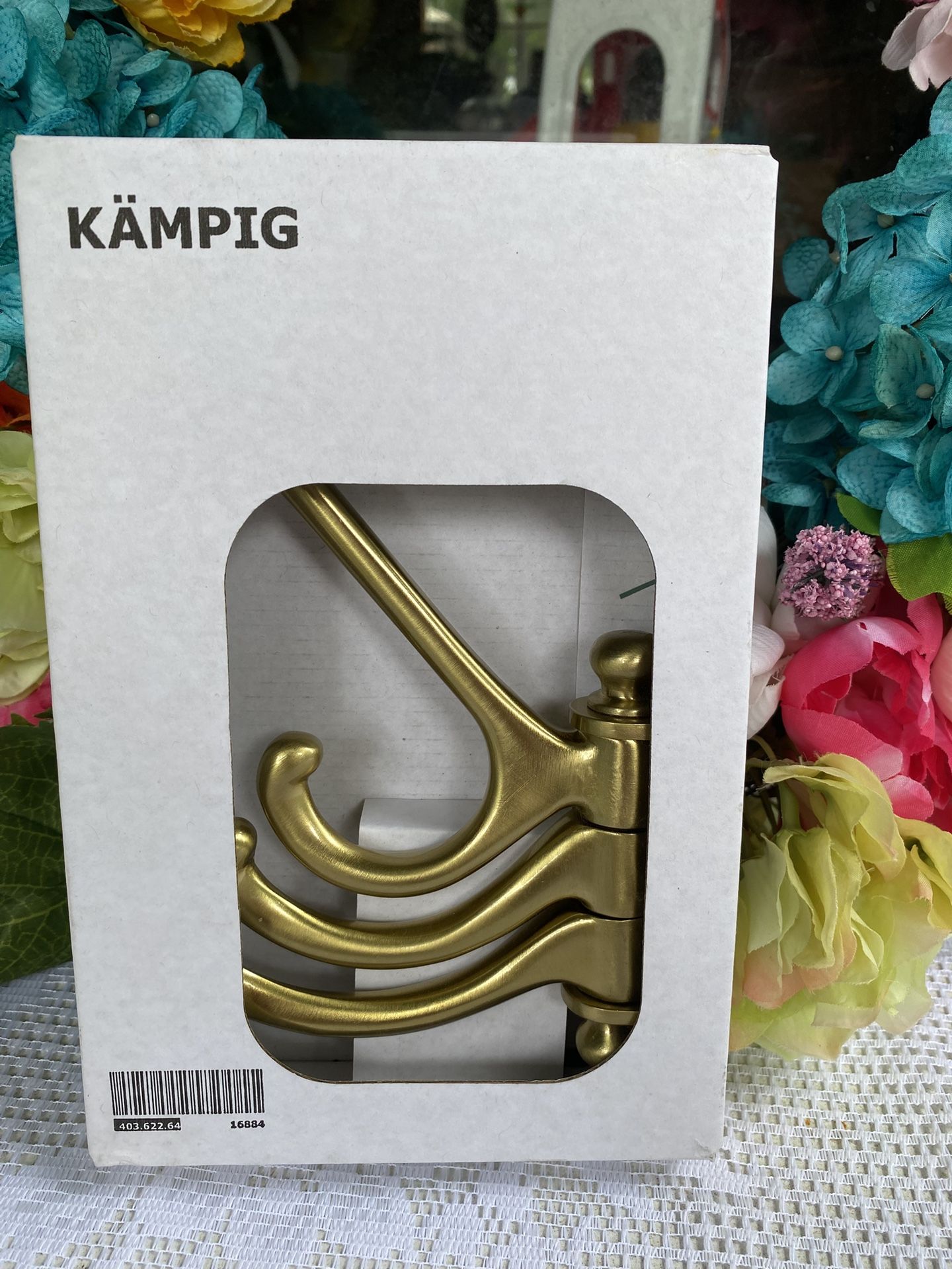 New IKEA KAMPIG 3 Swivel 4 Arm Hook Brass Color