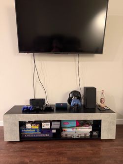 Low Profile TV Stand with Open Shelving and LEDs