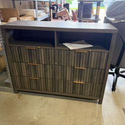 New 6 Drawer Dresser for Bedroom, Wide Modern Wooden Chest of Drawers with 2 Shelves
