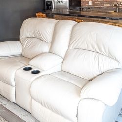 Leather Loveseat Glider And Power Recliner With Middle Console 