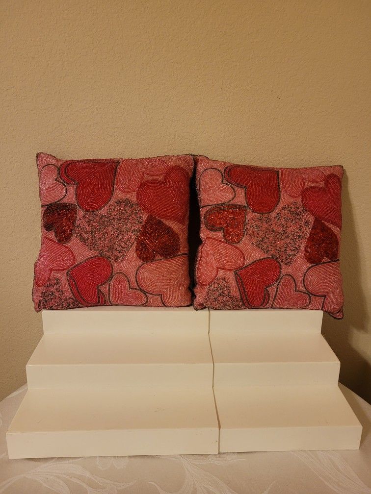 Beaded Valentines Heart Throw Pillows Set Of 2