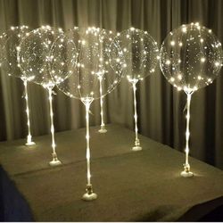 Lightsfever Warm White 6pc LED Light Up Balloon With Sticks, Stands And Batteries, Table Top Centerpieces For Party, 4th July Decor, No Helium Require