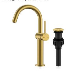 6645: New KENES Brushed Gold Tall Bathroom Faucet, Single Handle Vessel Sink Faucet Single Hole, Modern Bathroom Vanity Faucet with Pop Up Drain and S