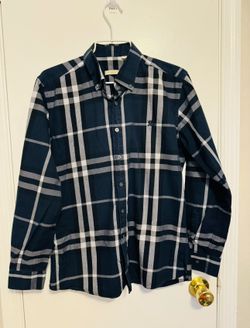 Burberry Brit Navy Blue Plaid Shirt Classic Pattern Size L