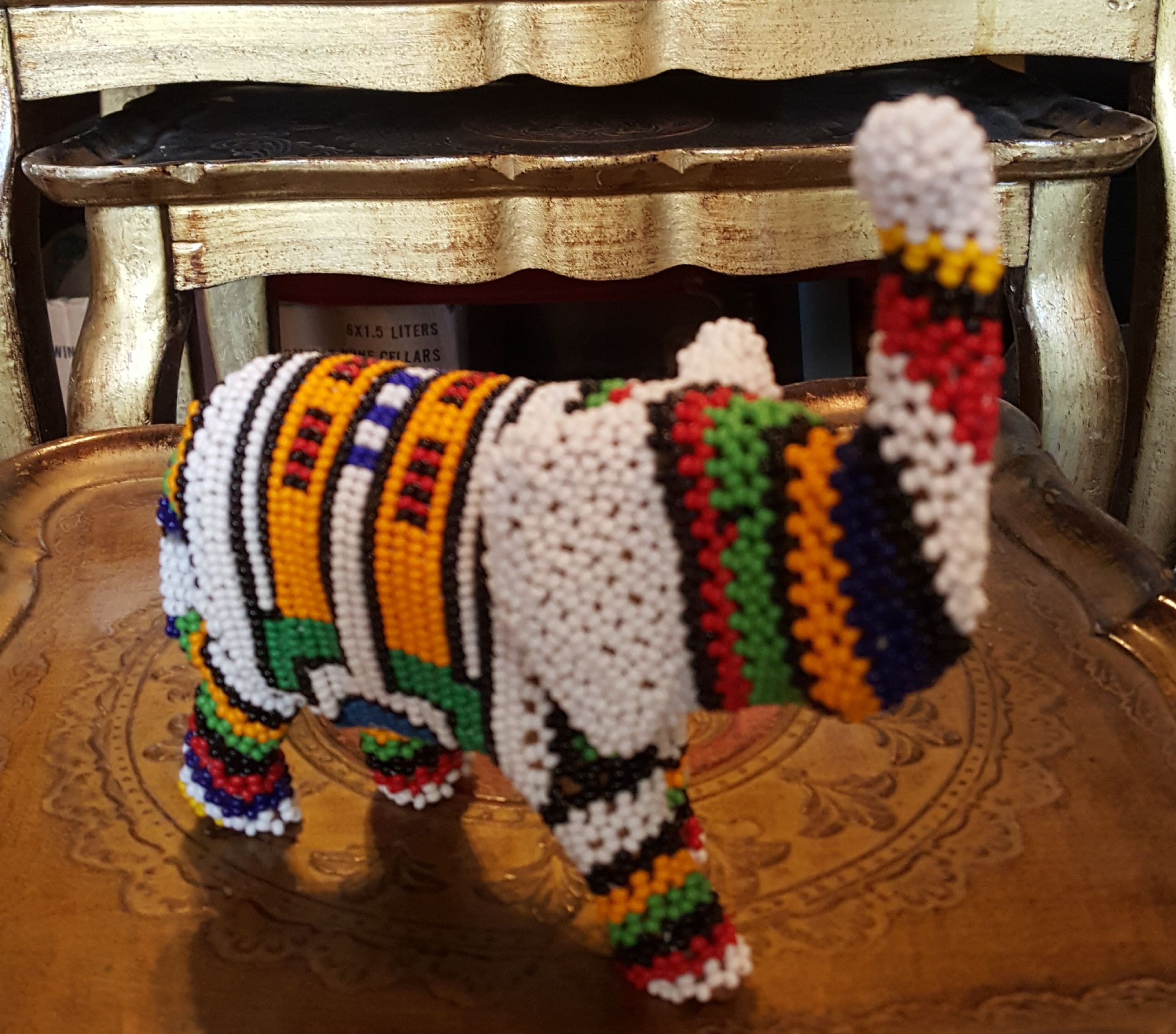 Vintage Beaded Elephant African Ndebele Scpulpture ~ Beaded 7"×6.5"