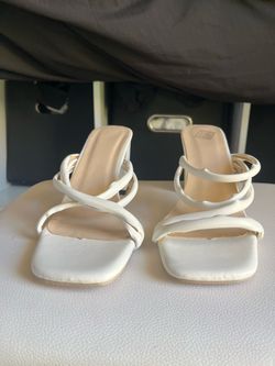 White Strappy Square Toe Heeled Sandals