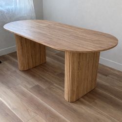 70.9 Inch Oval Fluted Table Natural Oak