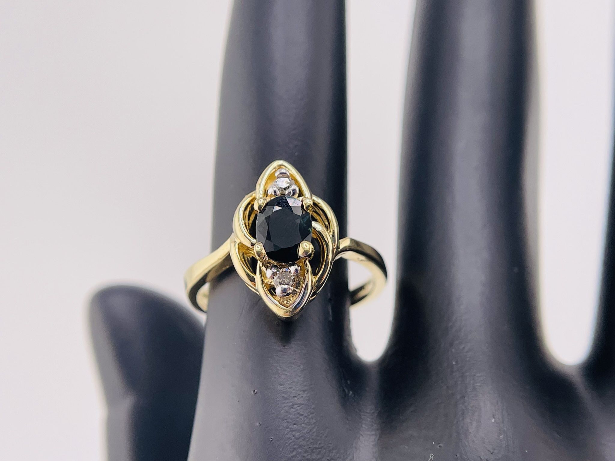 14K Yellow Gold Ring With Black Onyx And Diamonds 