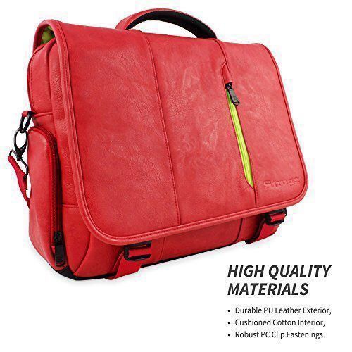 Snugg PU Leather Laptop Shoulder Bag, 15.6-Inch, Red Backpack Tablet