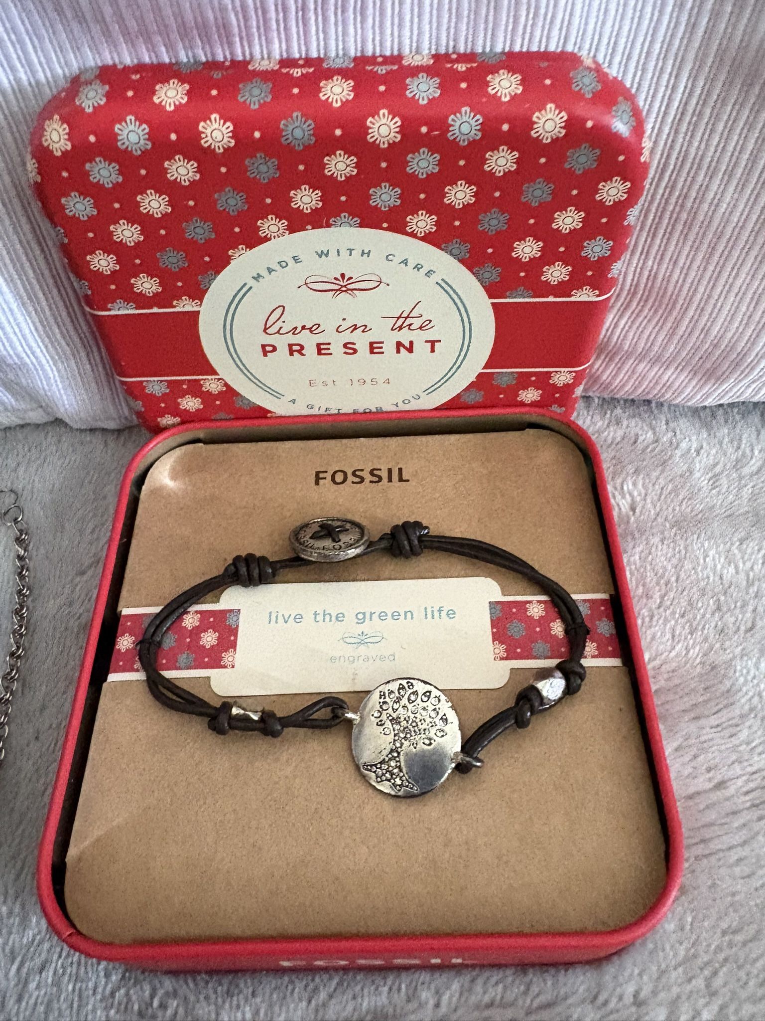 Fossil Black Leather Band- Live Green