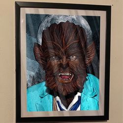1956 werewolf custom art piece on black frame