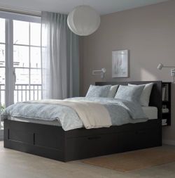 IKEA BRIMNES Bed Frame With Storage & Headboard | Black | Luröy | Full