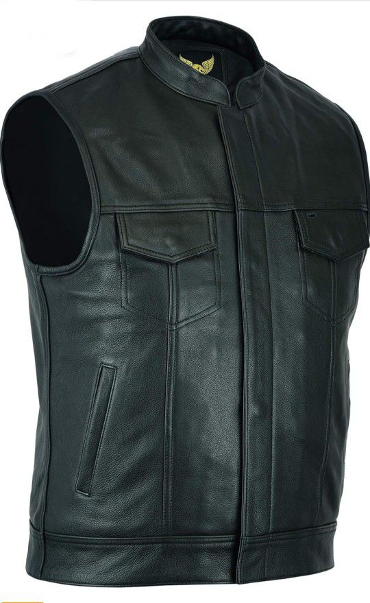 New! LEATHERICK VEST Black Motorcycle Vest