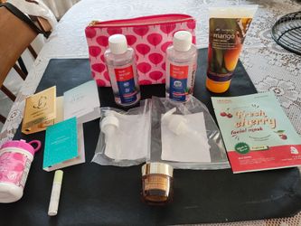 Beauty lot. All new except some vials sprayed. Includes 30.00 estee Lauder revitalizing plus cream. Pumps are for the sanitizers