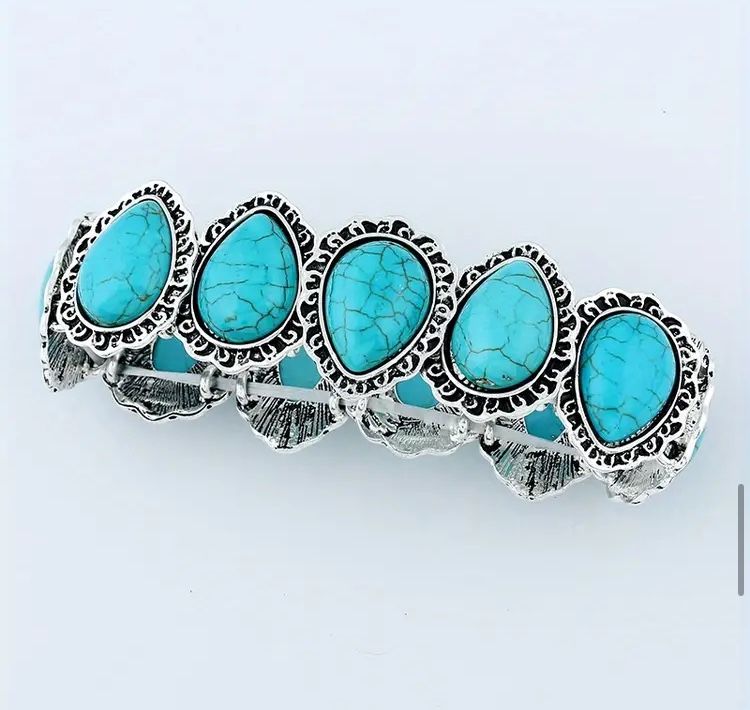 🔥😍  SILVER PLATED REAL TURQUOISE BRACELET