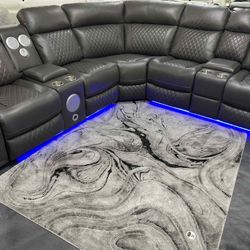 SUPER POWER BRAND NEW BLACK LEATHER RECLINING SECTIONAL SAME DAY DELIVERY 