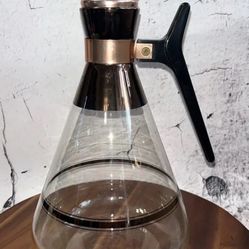 10 Inch Vintage MCM Inland Glass Carafe With Stopper Copper Metalic Clear Glass 