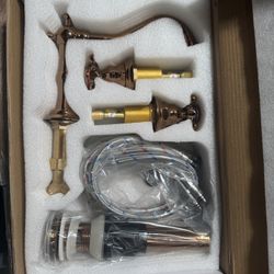 8-16 inch Two Handles 3 Holes Widespread Bathroom Sink Faucet Matching Metal Pop Up Drain with Overflow