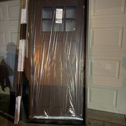 Regency 36 in. x 80 in. 6-Lite Top Lite Clear Glass LHIS Chestnut Stain Mahogany Fiberglass Prehung Front Door