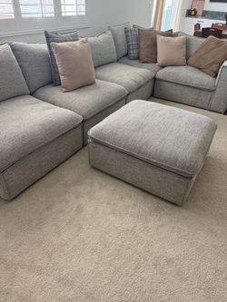 Gray Fabric Sectional Sofa with Ottoman