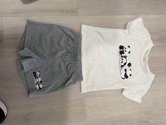 SHEIN Toddler Panda Outfit Set - White & Heather Gray (Size 12-18M)