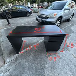 Black IKEA MALM Rectangle Desk with Right Side Drawer and Cabinet