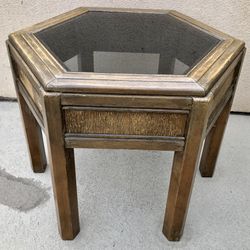 Hexagon Wood Framed Glass Table