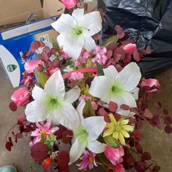 Basket Of Fake Flowers 