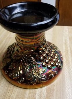 Antique Northwood Amethyst Iridescent Carnival Glass Grape & Cable Punch Bowl Base