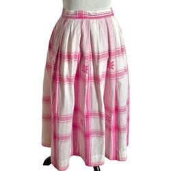 The Villager Vintage Cotton Plaid Skirt Pink White Gingham Pockets Women XS