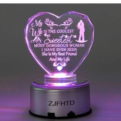 3D Laser Crystal Glass Personalized Custom Etched Engrave Gift Heart Decor to Wife