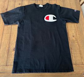 Champion Big C Logo Black T Shirt Embroidered Streetwear Tee Mens  Large