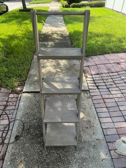 Pottery Barn Gray Wood 5-Tier Ladder Shelf